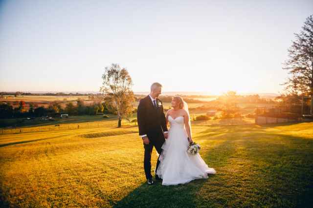 newly wed photo during sunset